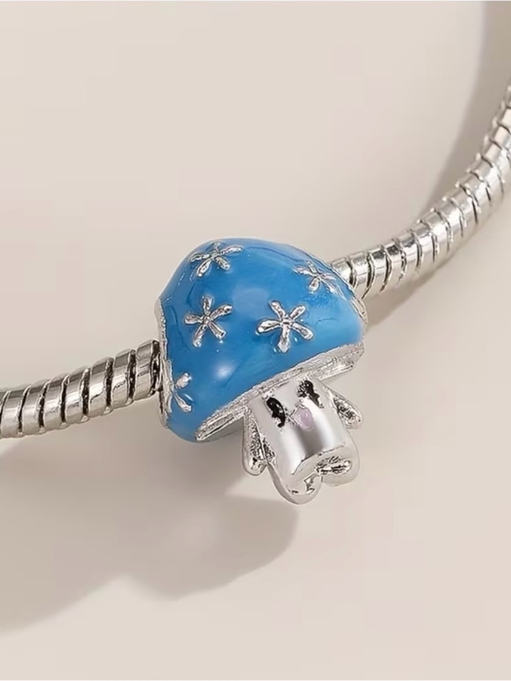 Blue Enamel Mushroom Charm Bracelet Bead
